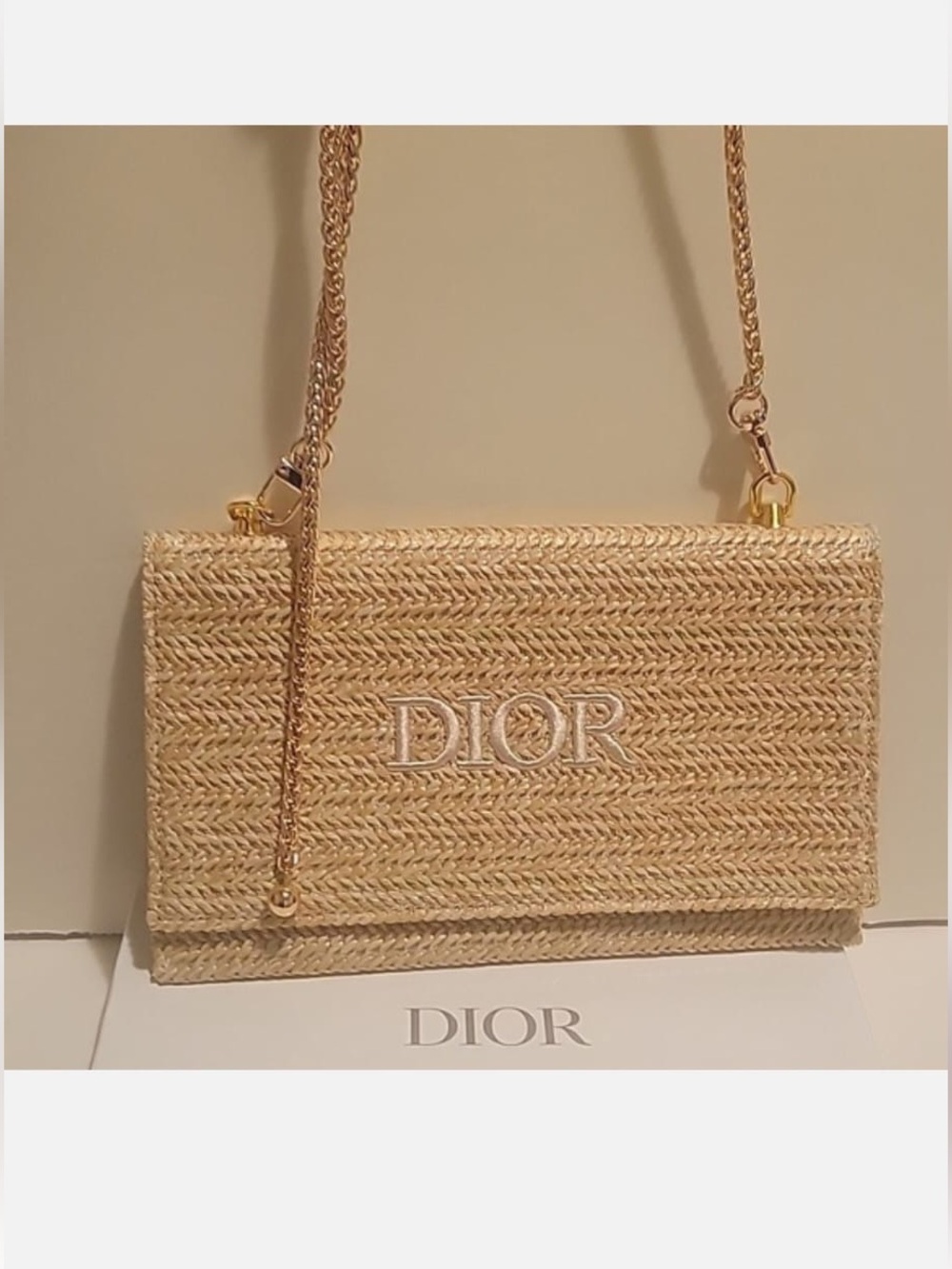 Dior Gold Straw Raffia Woven Cosmetic Zipper Bag Pouch - Picture 2 of 9